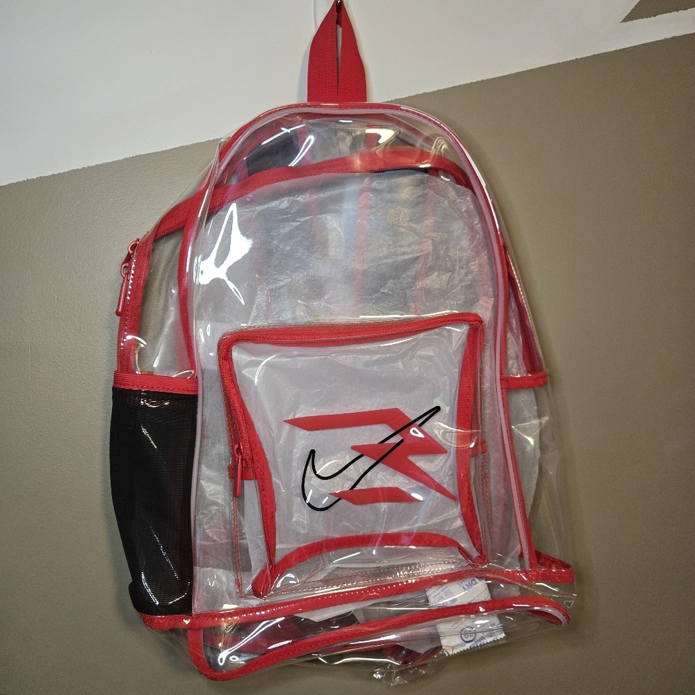 Nike 3Brand by Russell Wilson Clear Backpack Red School Gym Bottle Zip 23L